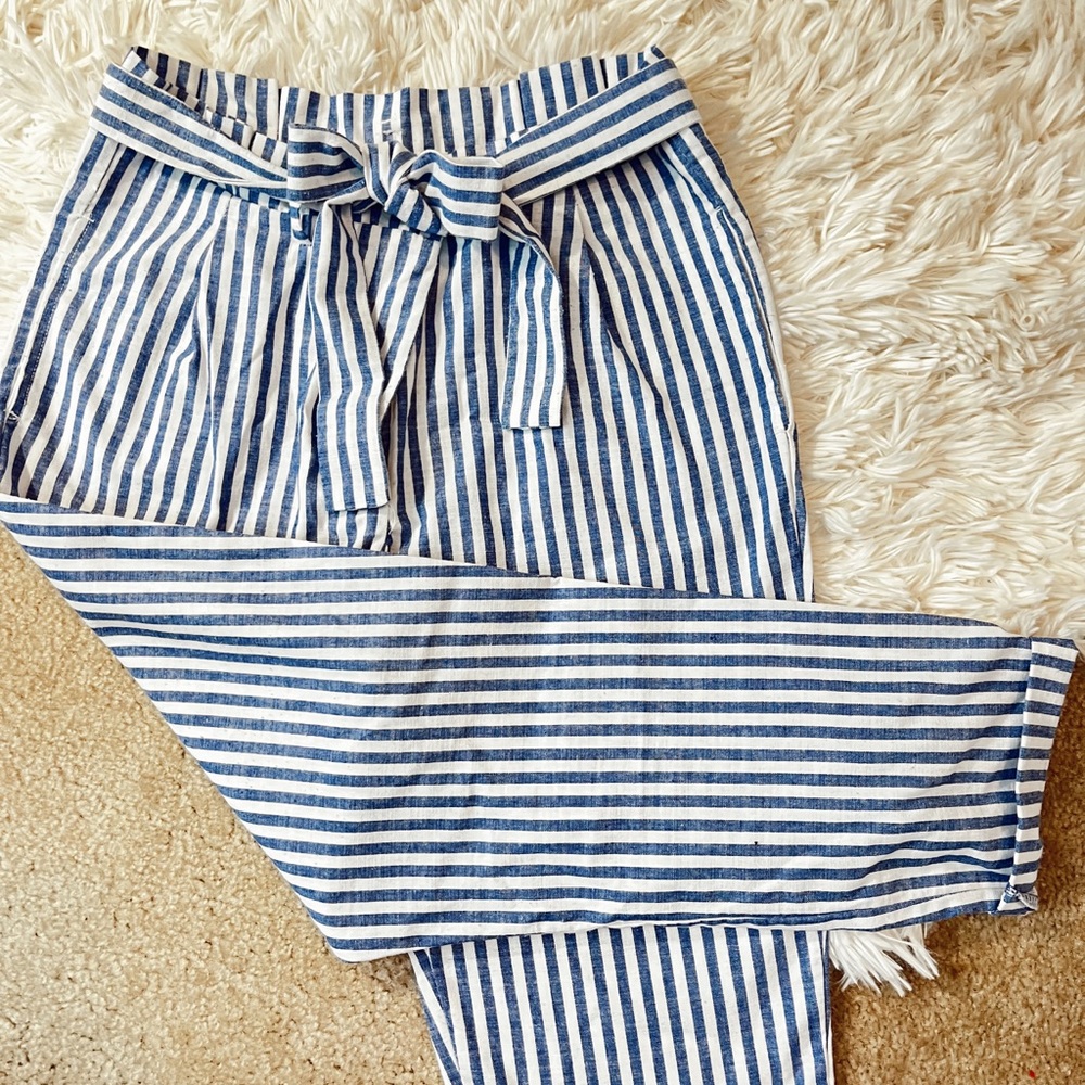 Love Tree Cropped Striped Tie Pants